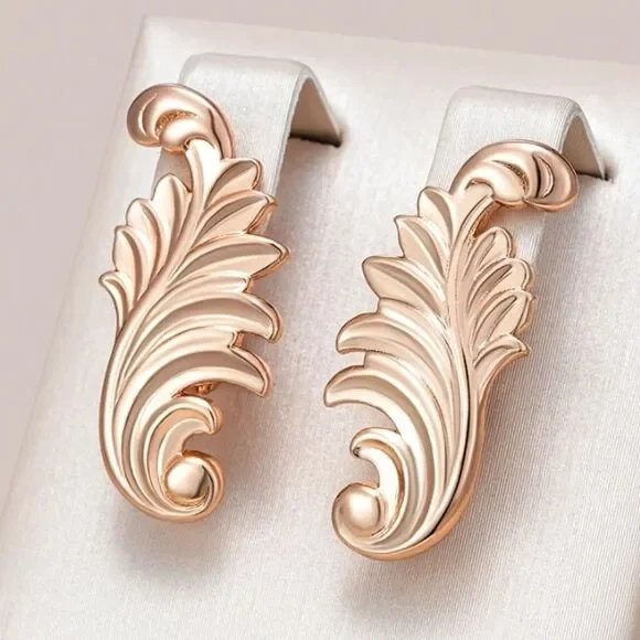 14K Rose Gold Glossy Feather Earrings - Picture 1 of 5